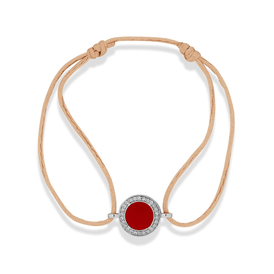 Eternity bracelet cord with red carnelian in white gold