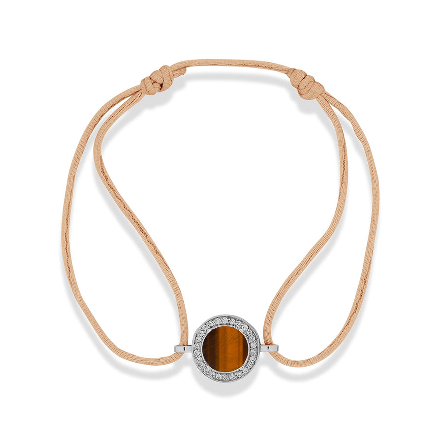 Eternity bracelet cord with tiger eye in white gold