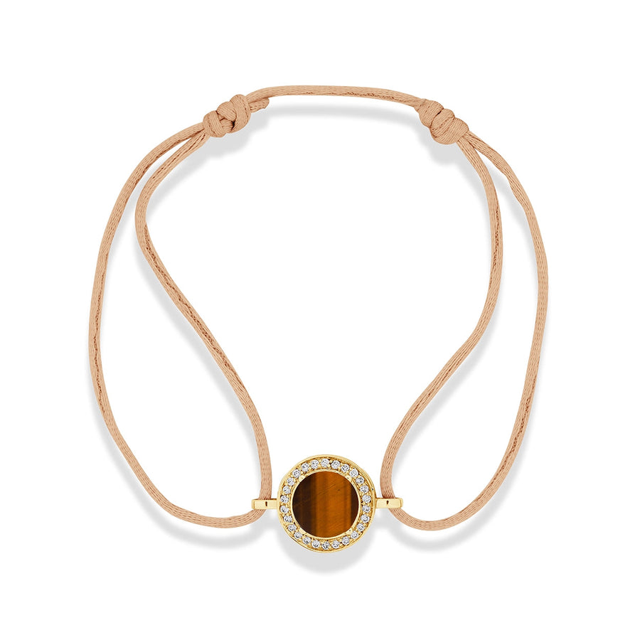Eternity bracelet cord with tiger eye in yellow gold