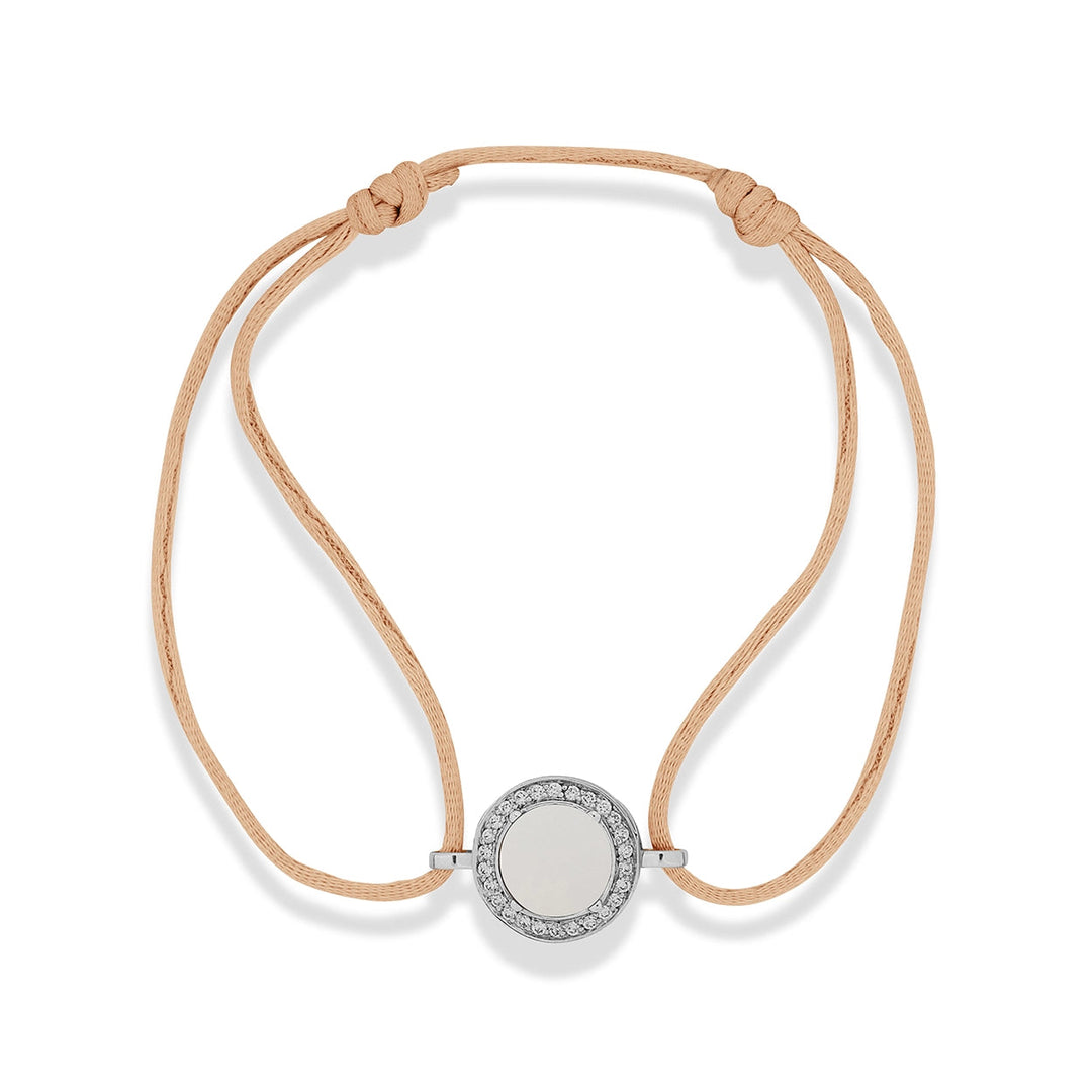 Eternity bracelet cord with white agate in white gold