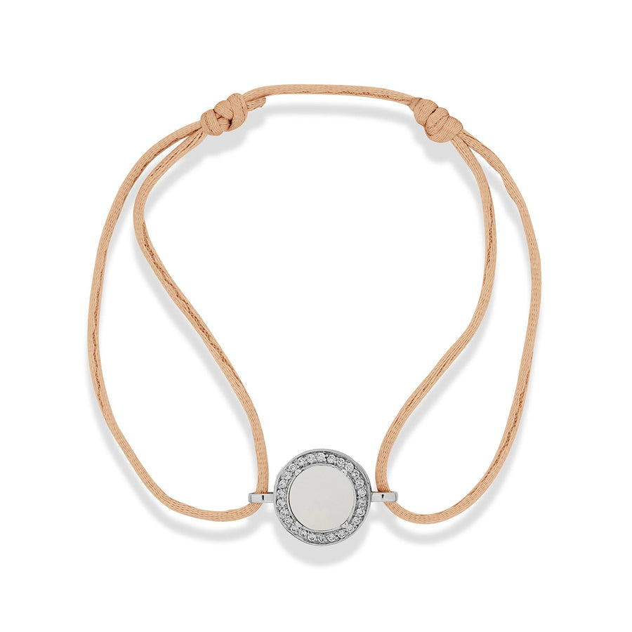 Eternity bracelet cord with white agate in white gold