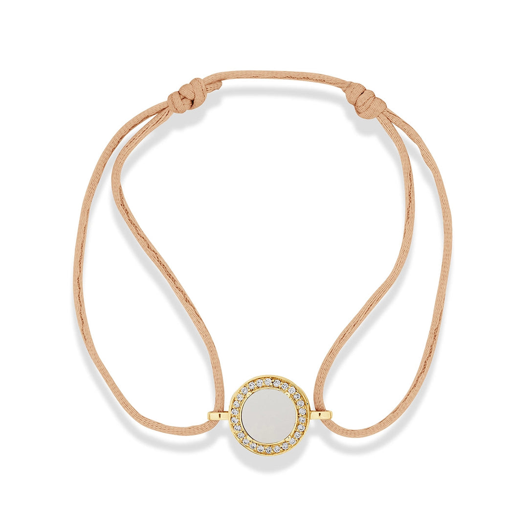 Eternity bracelet cord with white agate in yellow gold