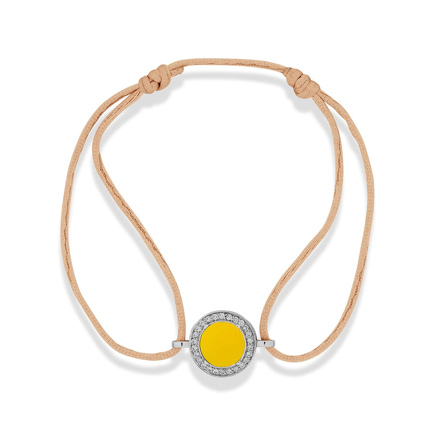 Eternity bracelet cord with yellow agate in white gold