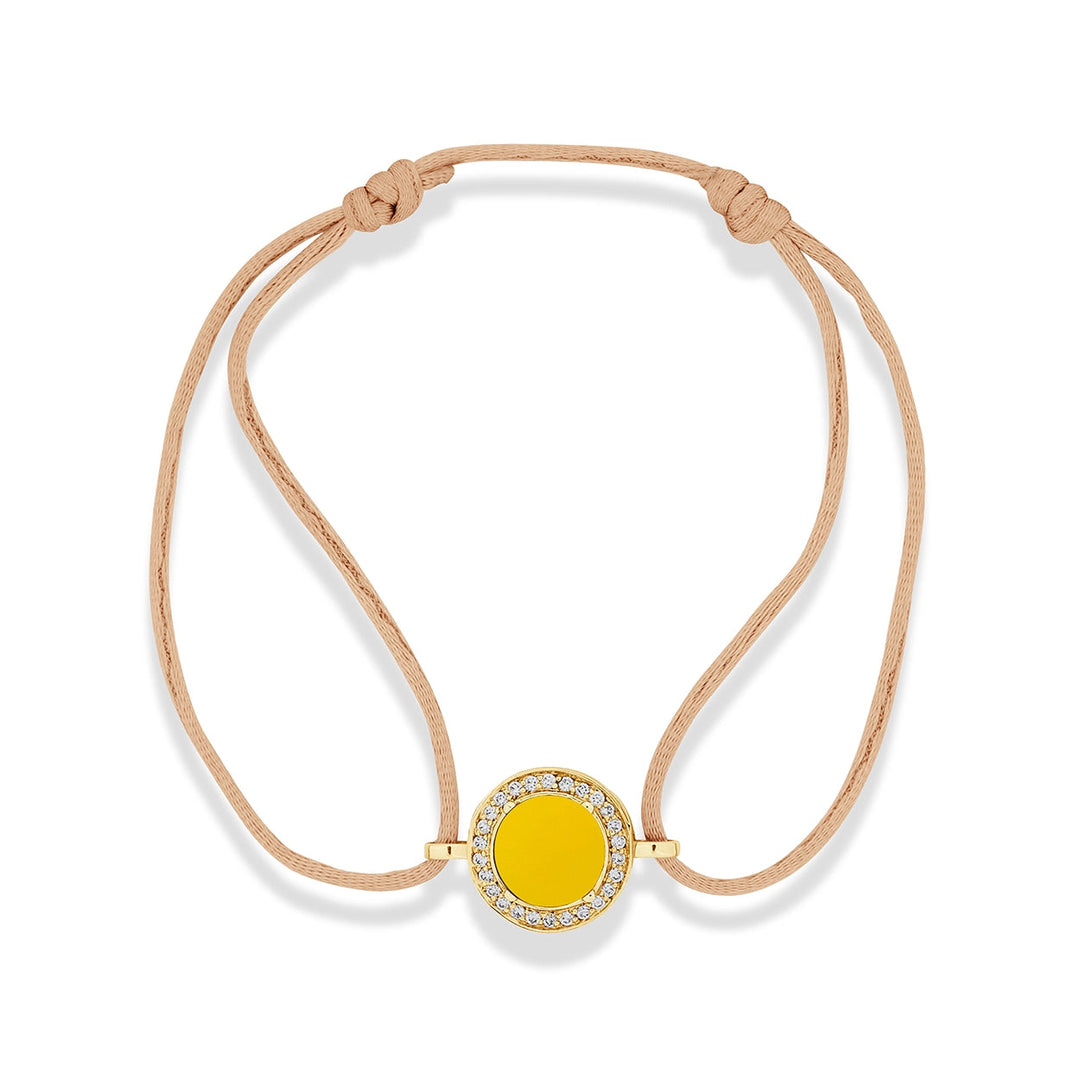 Eternity bracelet cord with yellow agate in yellow gold