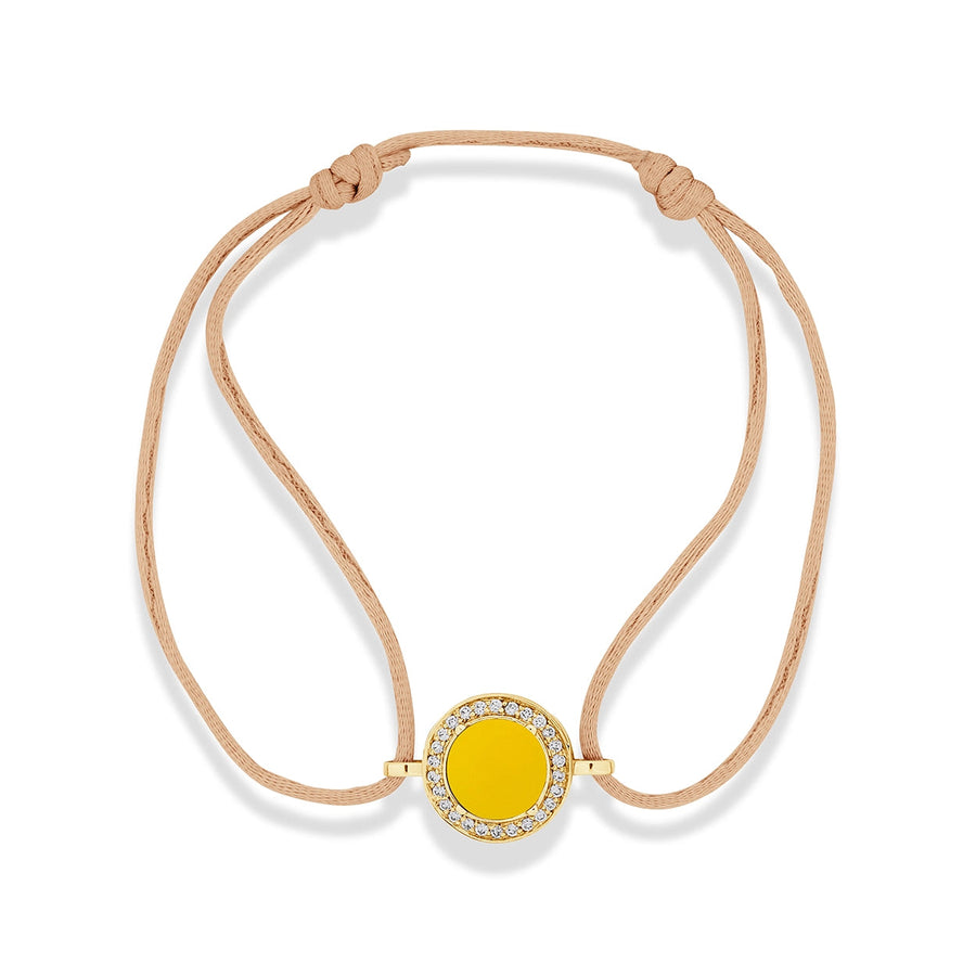 Eternity bracelet cord with yellow agate in yellow gold