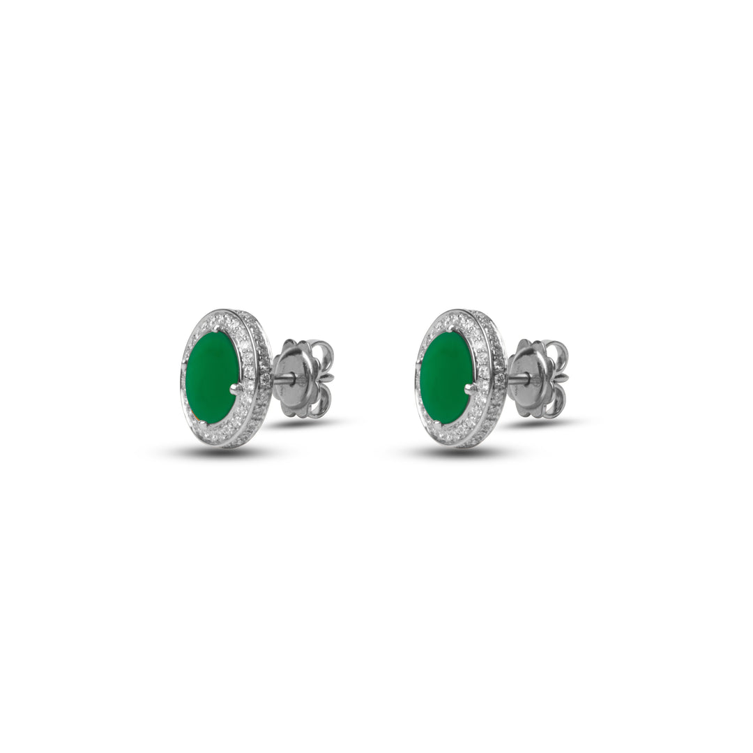 Eternity earrings with green agate in white gold