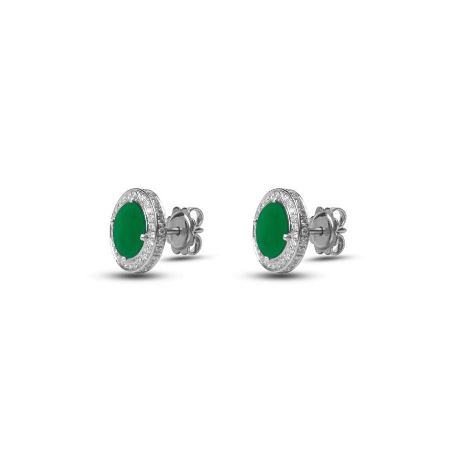 Eternity earrings with green agate in white gold