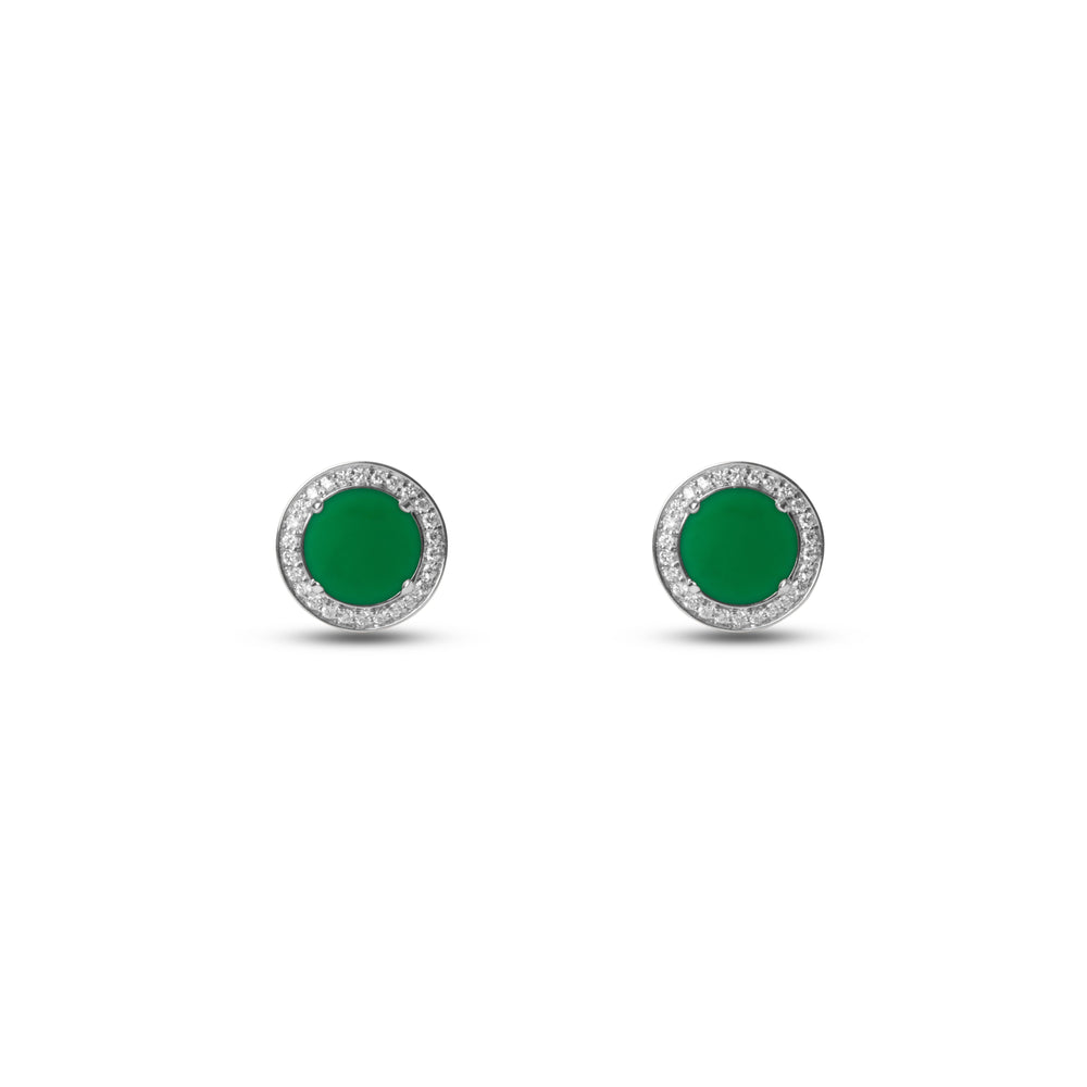 Eternity earrings with green agate in white gold (view 2)