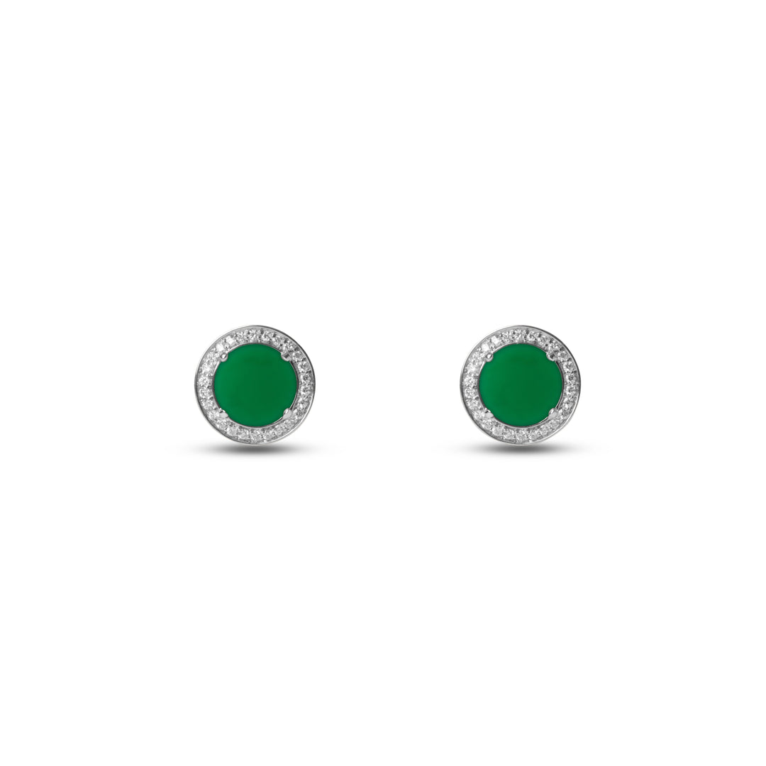 Eternity earrings with green agate in white gold (view 2)