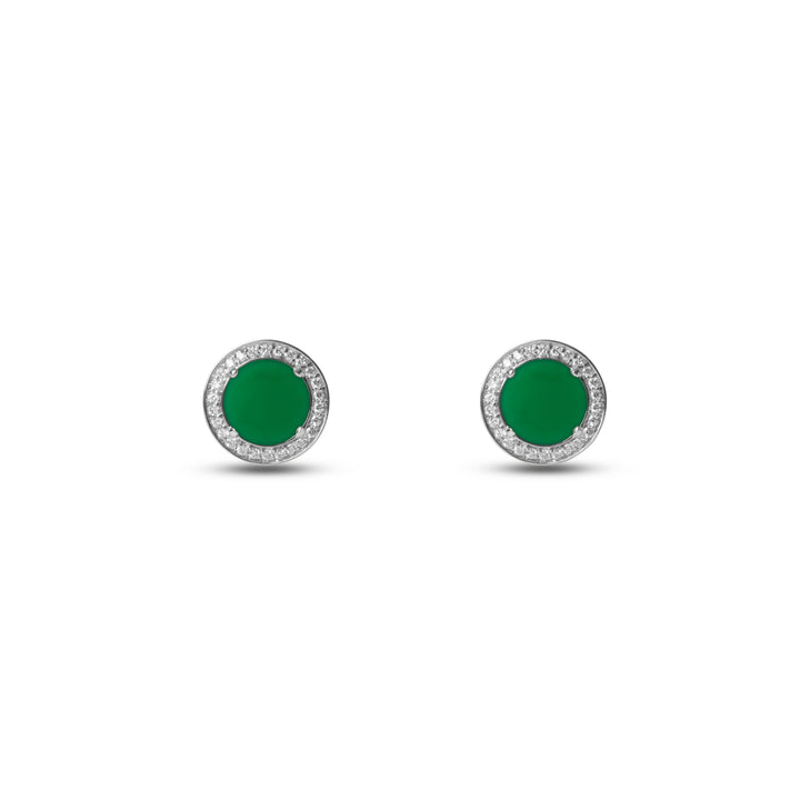 Eternity earrings with green agate in white gold (view 2)