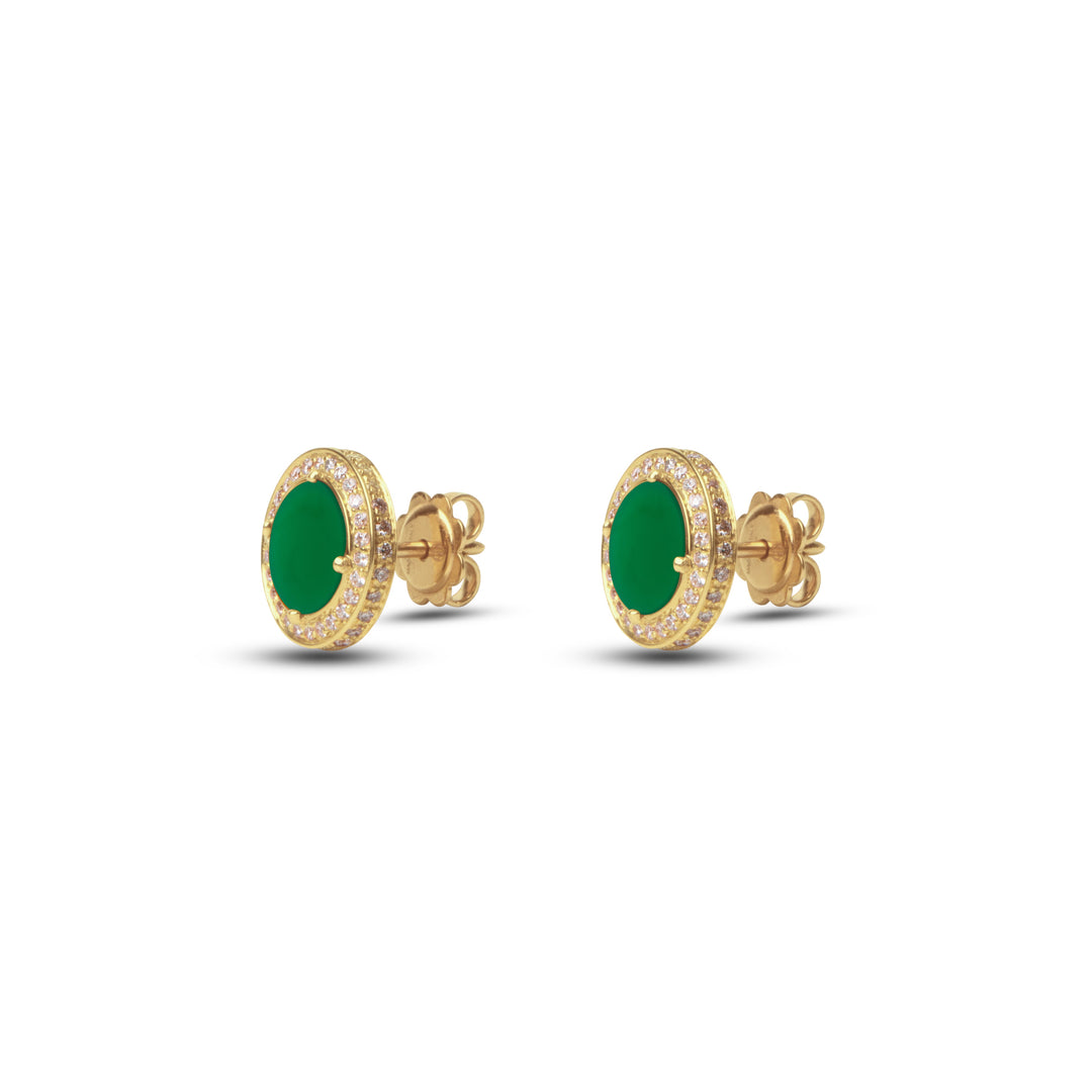 Eternity earrings with green agate in yellow gold