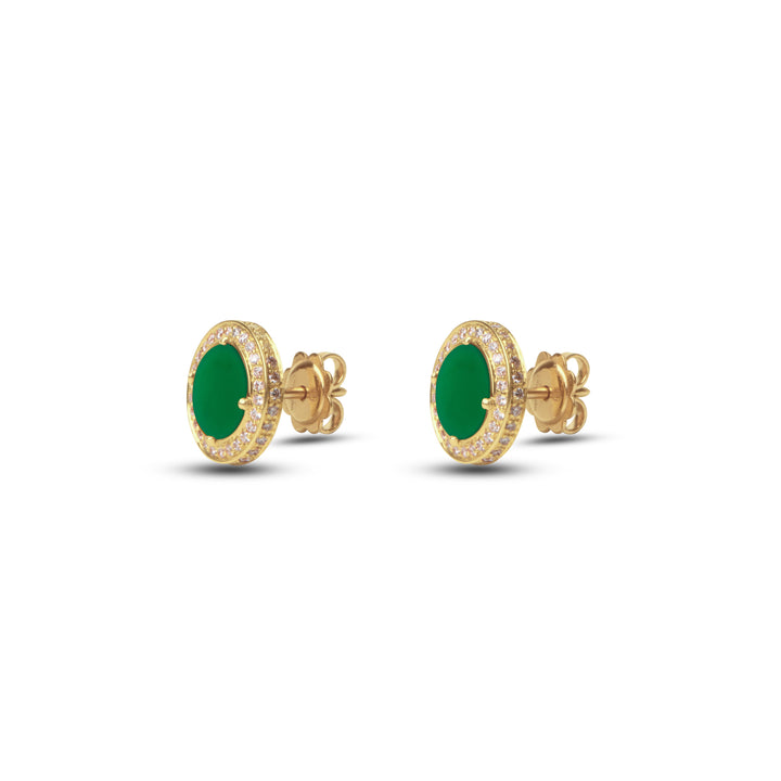Eternity earrings with green agate in yellow gold