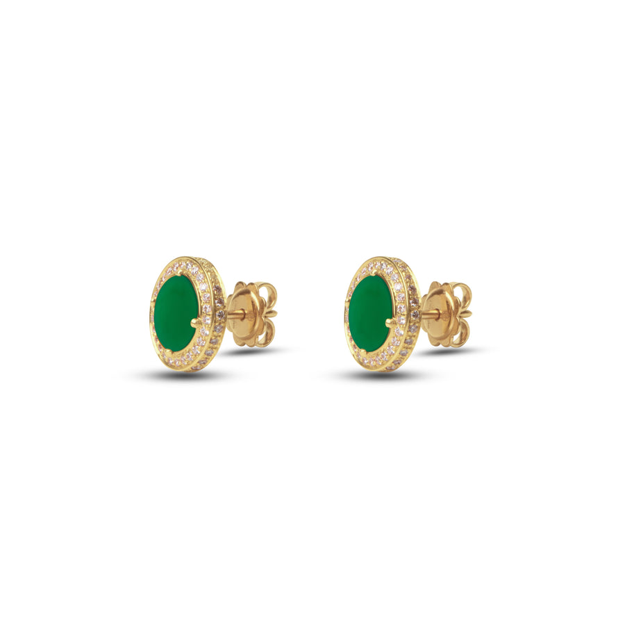 Eternity earrings with green agate in yellow gold