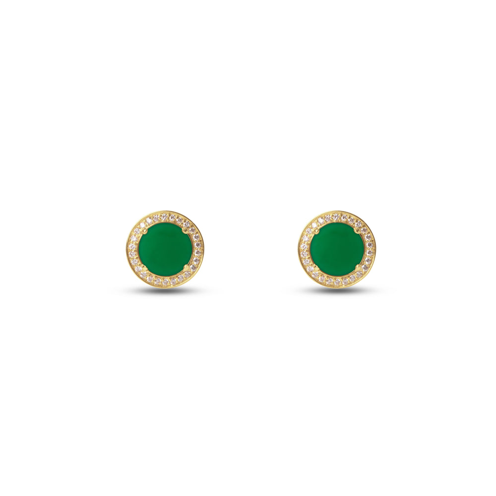 Eternity earrings with green agate in yellow gold (view 2)