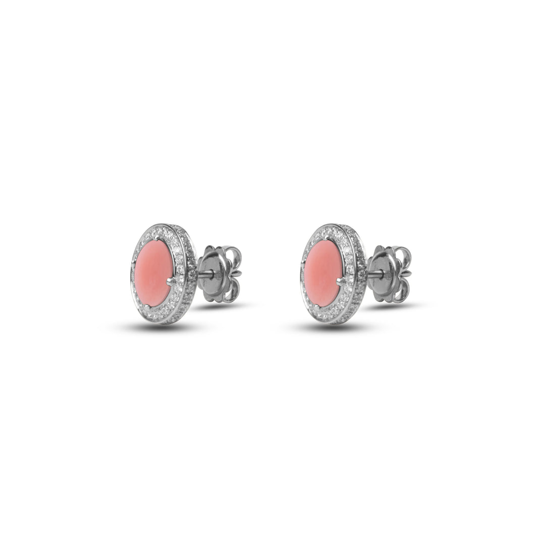 Eternity earrings with pink opal in white gold