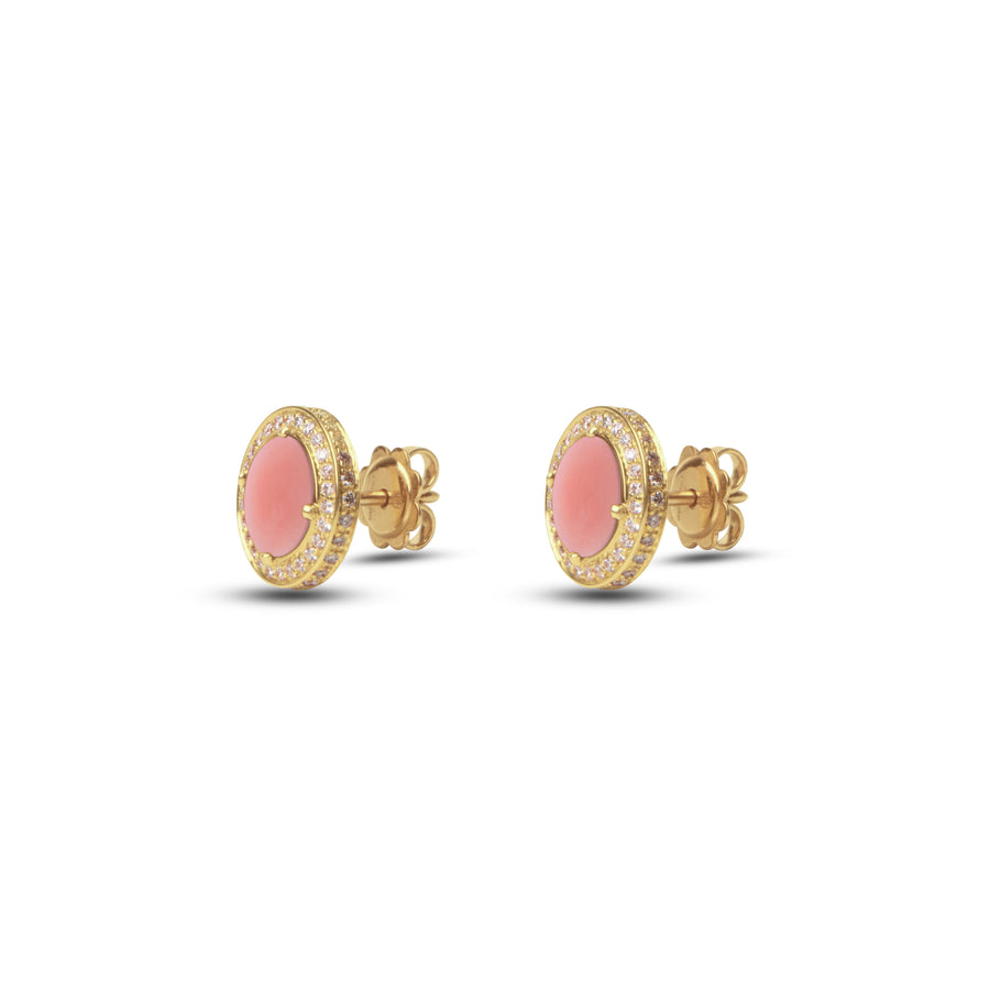 Eternity earrings with pink opal in yellow gold