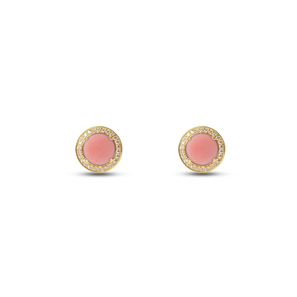 Eternity earrings with pink opal in yellow gold (view 2)