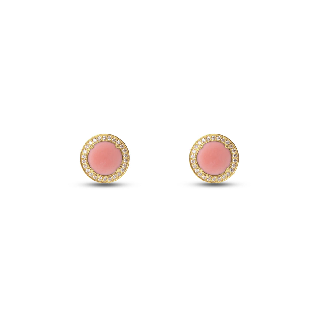 Eternity earrings with pink opal in yellow gold (view 2)