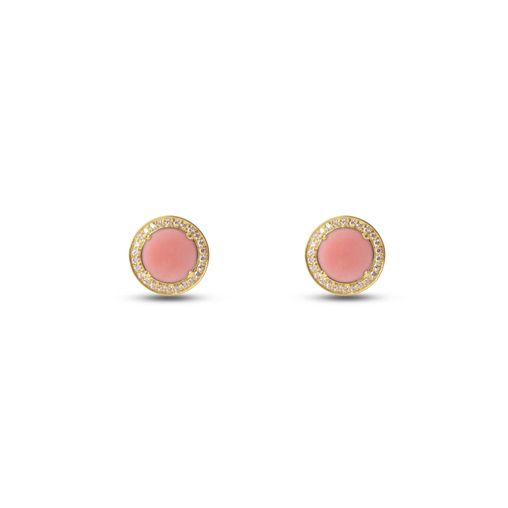 Eternity earrings with pink opal in yellow gold (view 2)