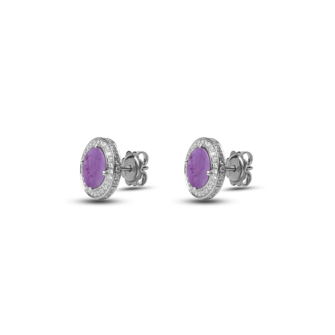 Eternity earrings with purple agate in white gold