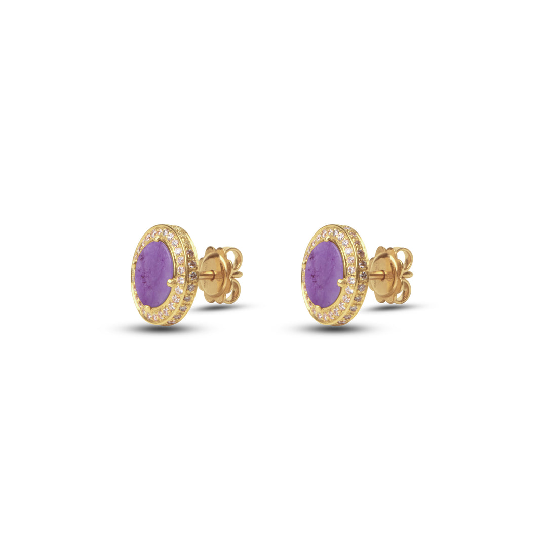 Eternity earrings with purple agate in yellow gold