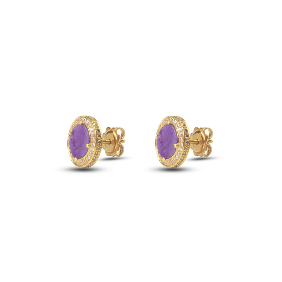 Eternity earrings with purple agate in yellow gold