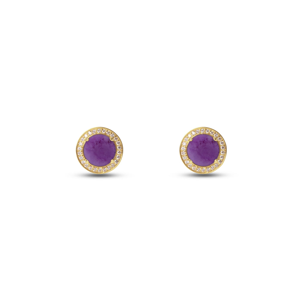 Eternity earrings with purple agate in yellow gold (view 2)