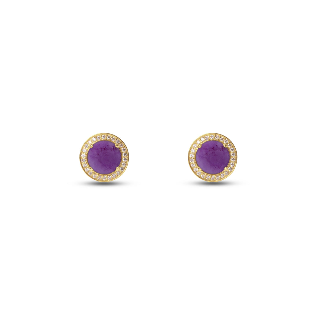 Eternity earrings with purple agate in yellow gold (view 2)