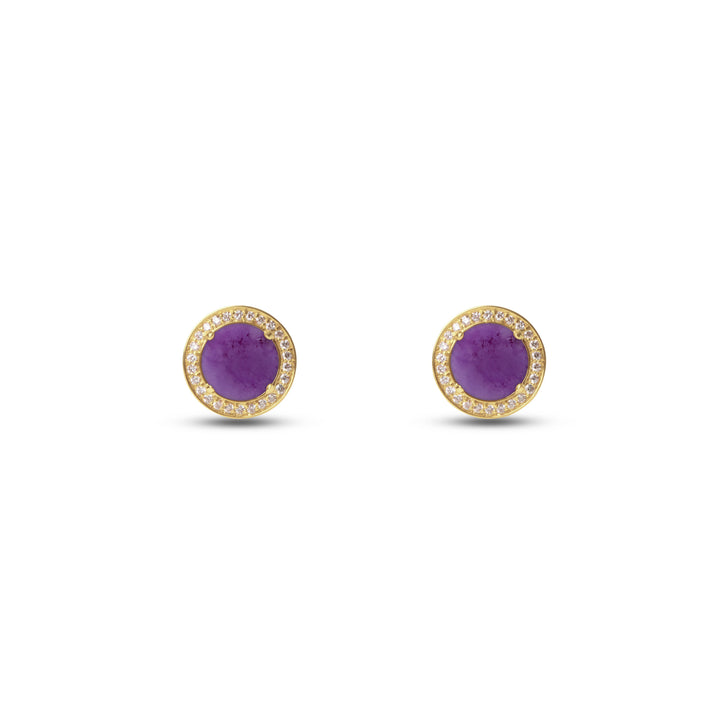Eternity earrings with purple agate in yellow gold (view 2)