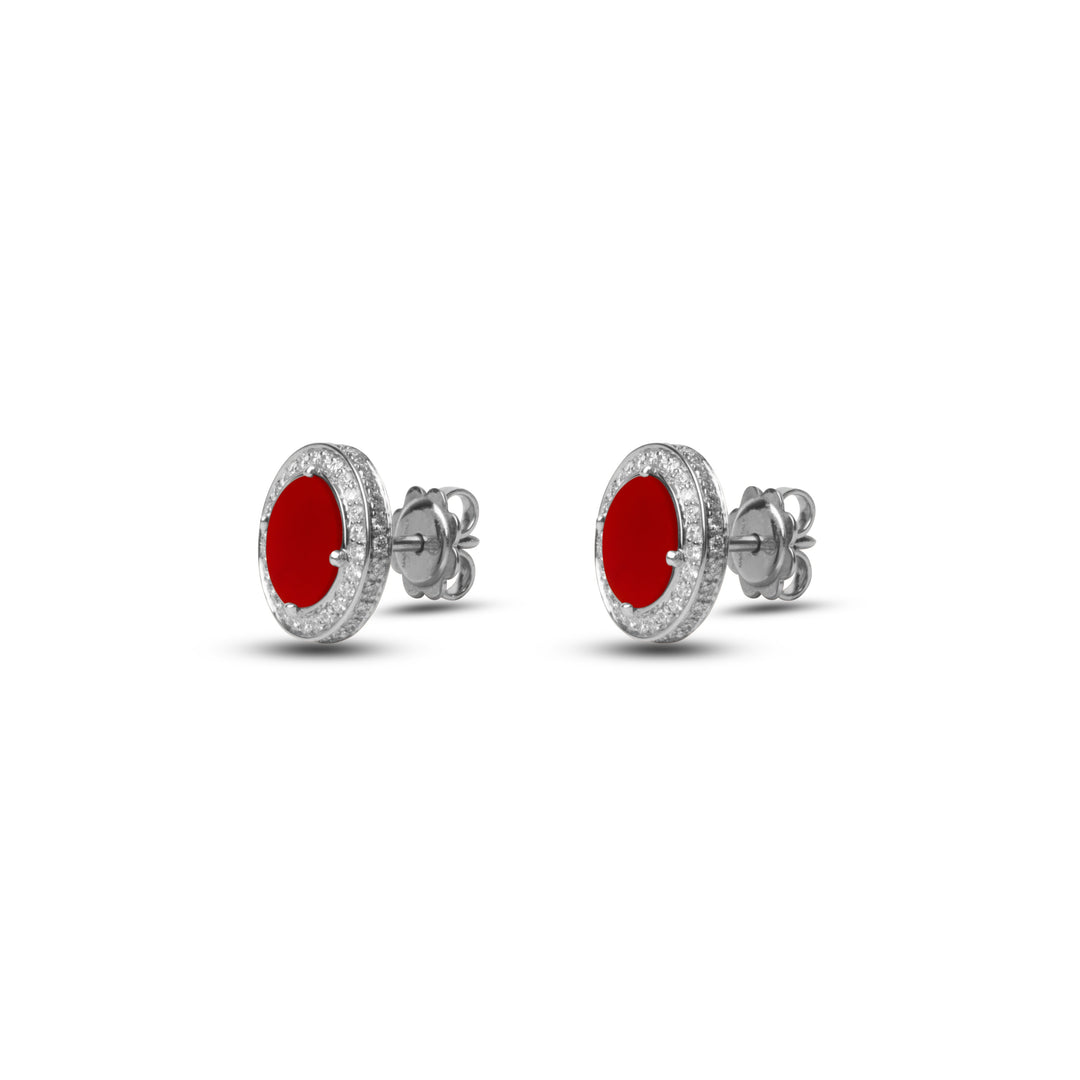Eternity earrings with red carnelian in white gold