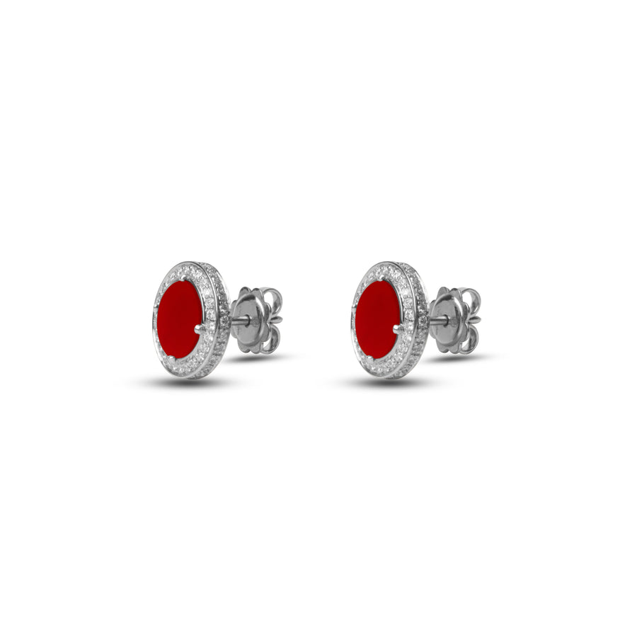 Eternity earrings with red carnelian in white gold