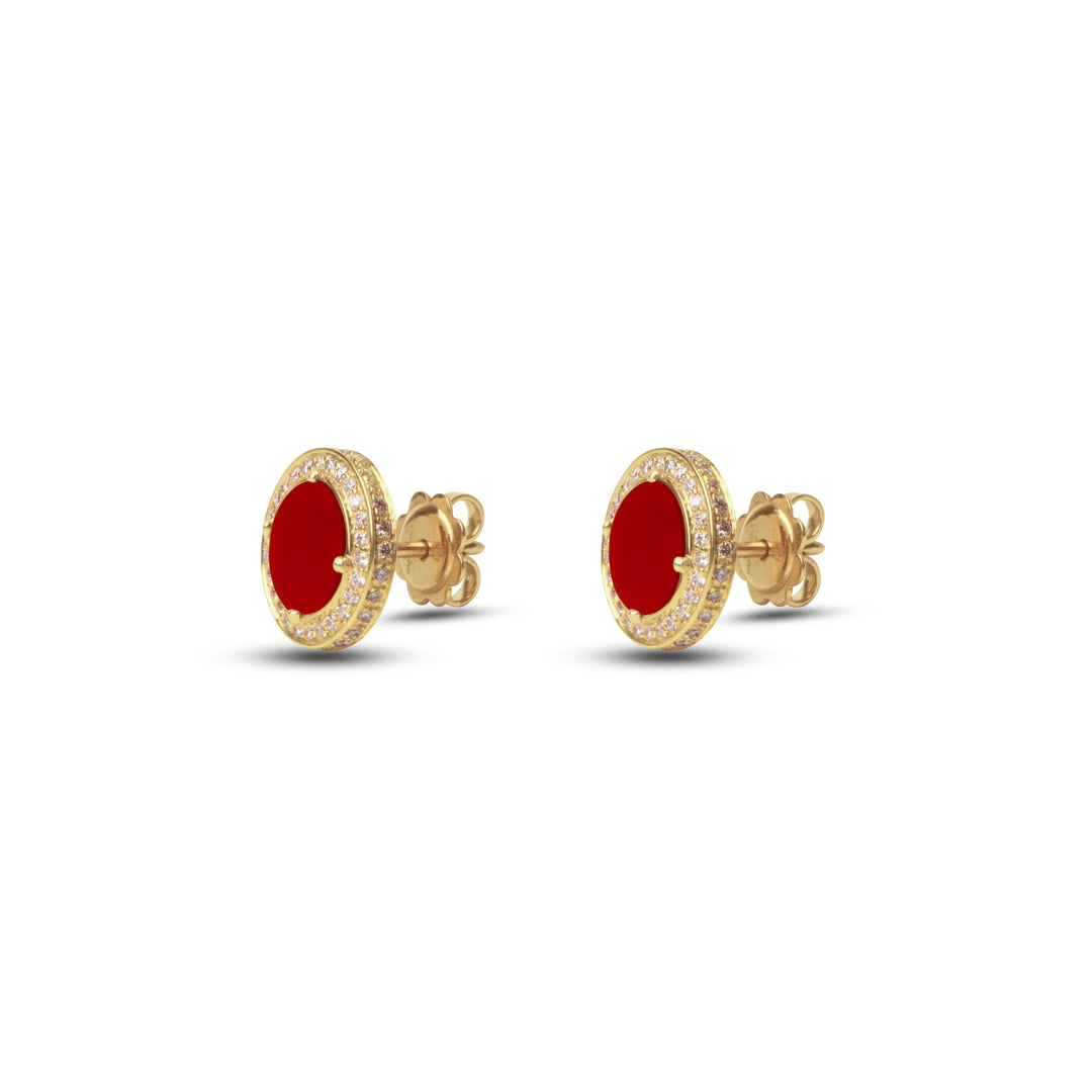 Eternity earrings with red carnelian in yellow gold