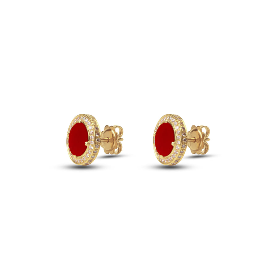 Eternity earrings with red carnelian in yellow gold