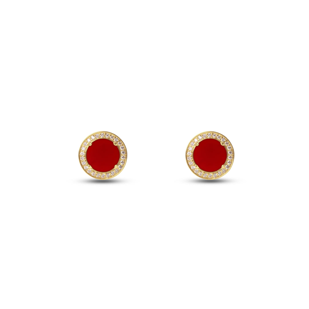 Eternity earrings with red carnelian in yellow gold (view 2)