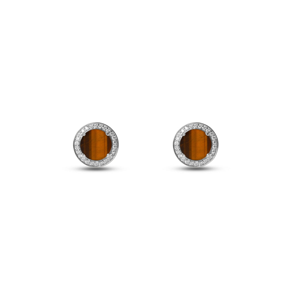 Eternity earrings with tiger eye in white gold (view 2)