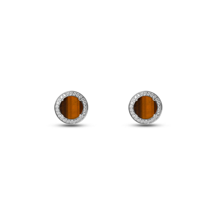 Eternity earrings with tiger eye in white gold (view 2)