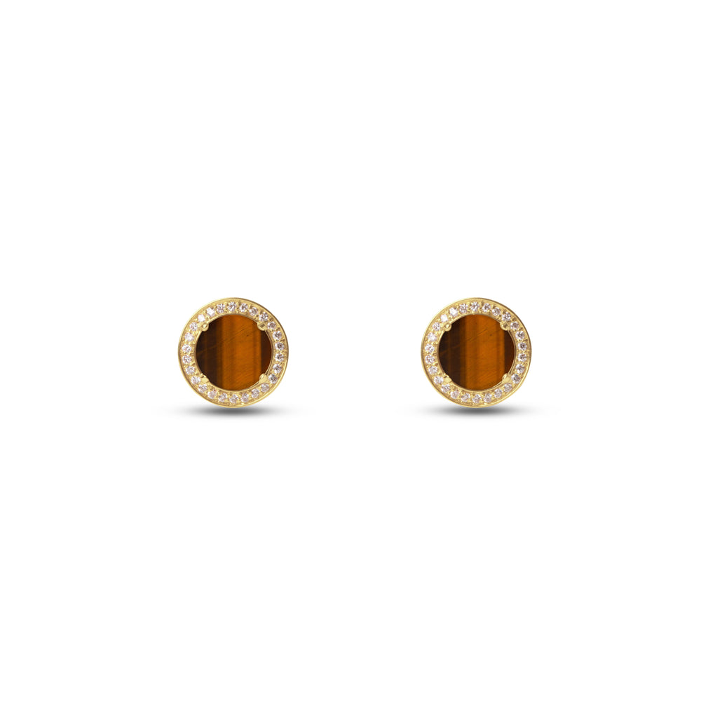 Eternity earrings with tiger eye in yellow gold (view 2)