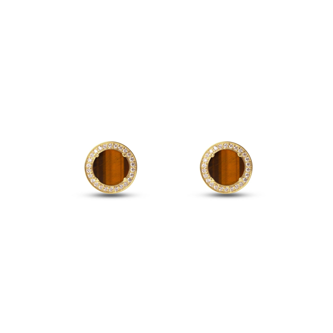Eternity earrings with tiger eye in yellow gold (view 2)