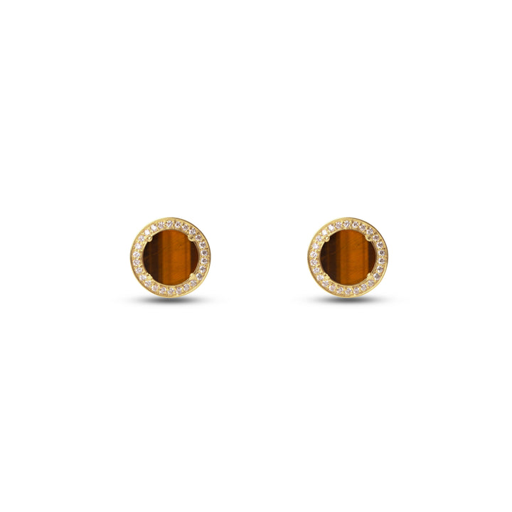 Eternity earrings with tiger eye in yellow gold (view 2)