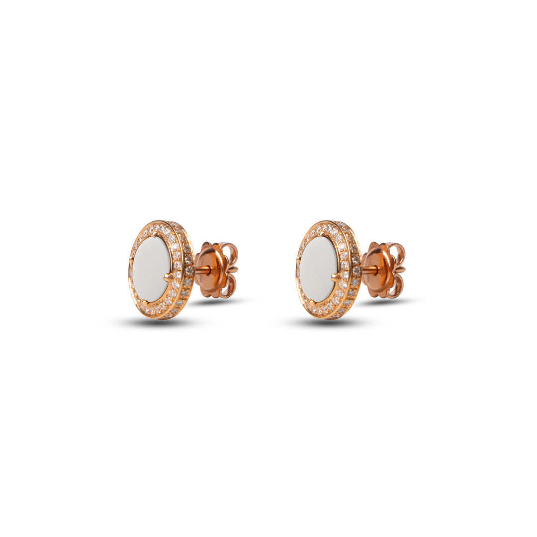 Eternity earrings with white agate in rose gold