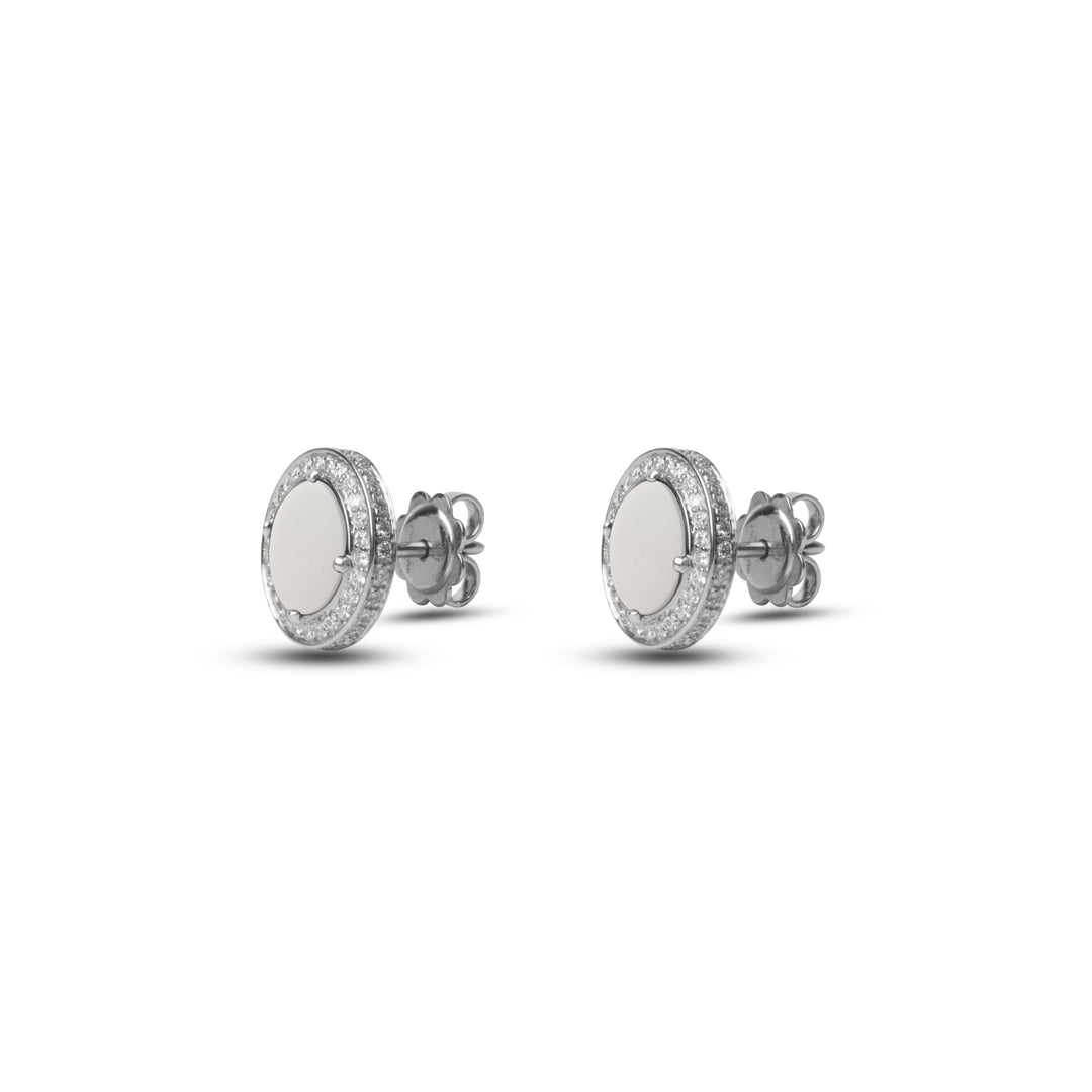 Eternity earrings with white agate in white gold