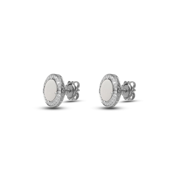 Eternity earrings with white agate in white gold