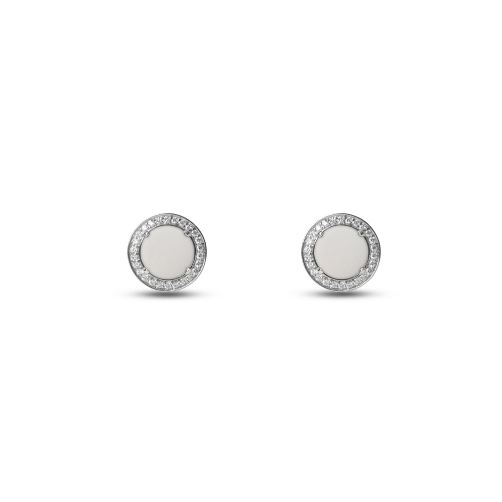 Eternity earrings with white agate in white gold (view 2)