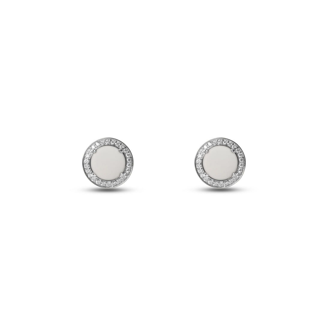 Eternity earrings with white agate in white gold (view 2)
