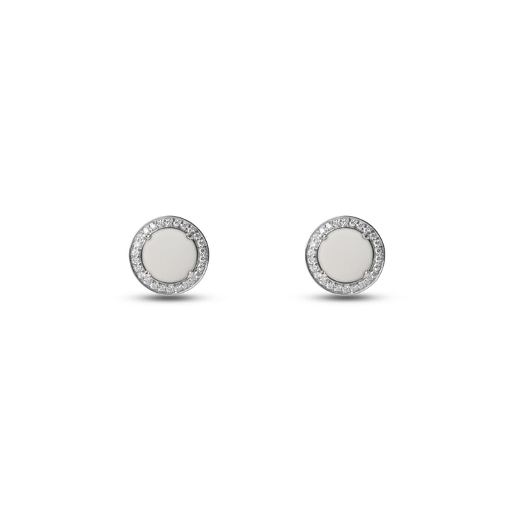 Eternity earrings with white agate in white gold (view 2)
