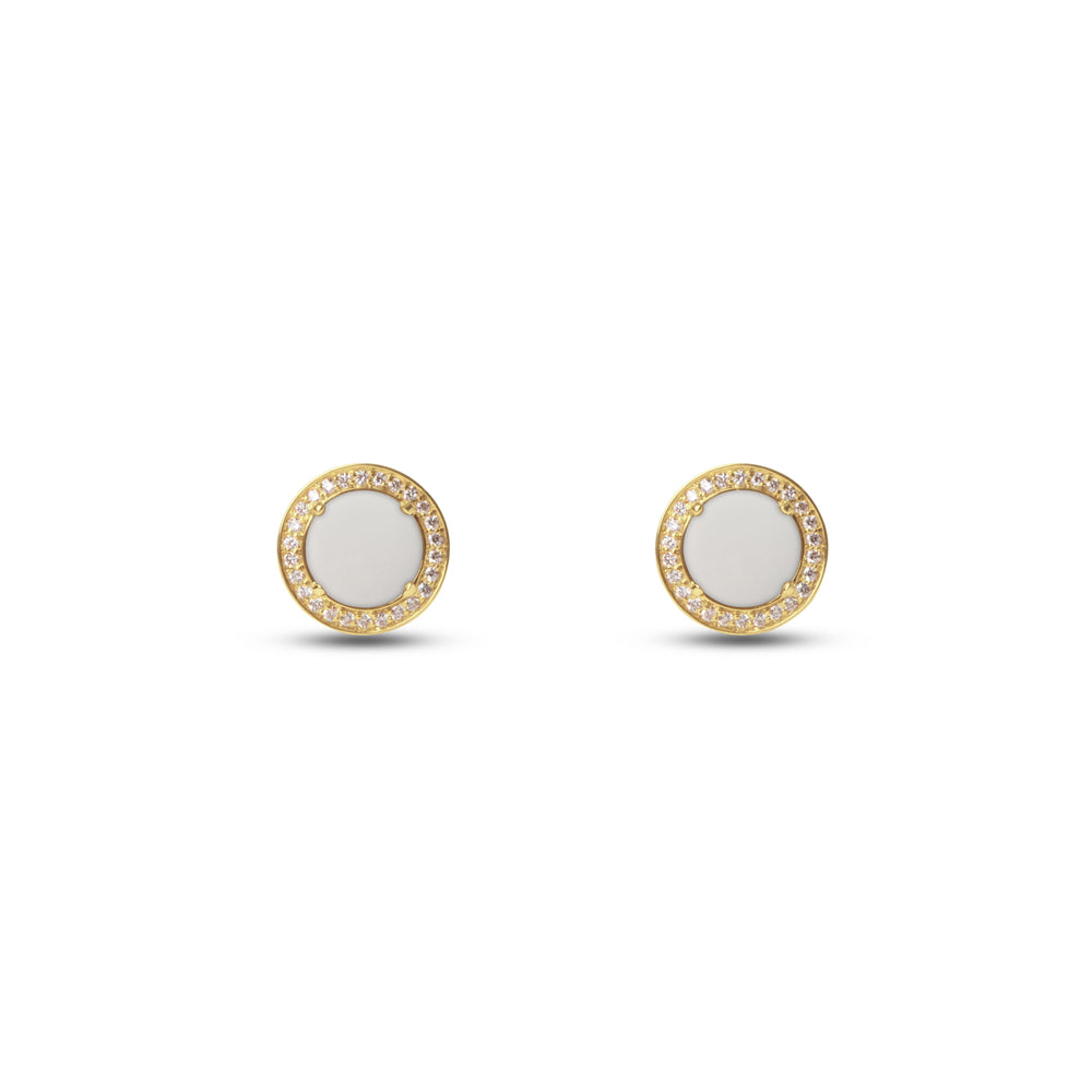 Eternity earrings with white agate in yellow gold (view 2)