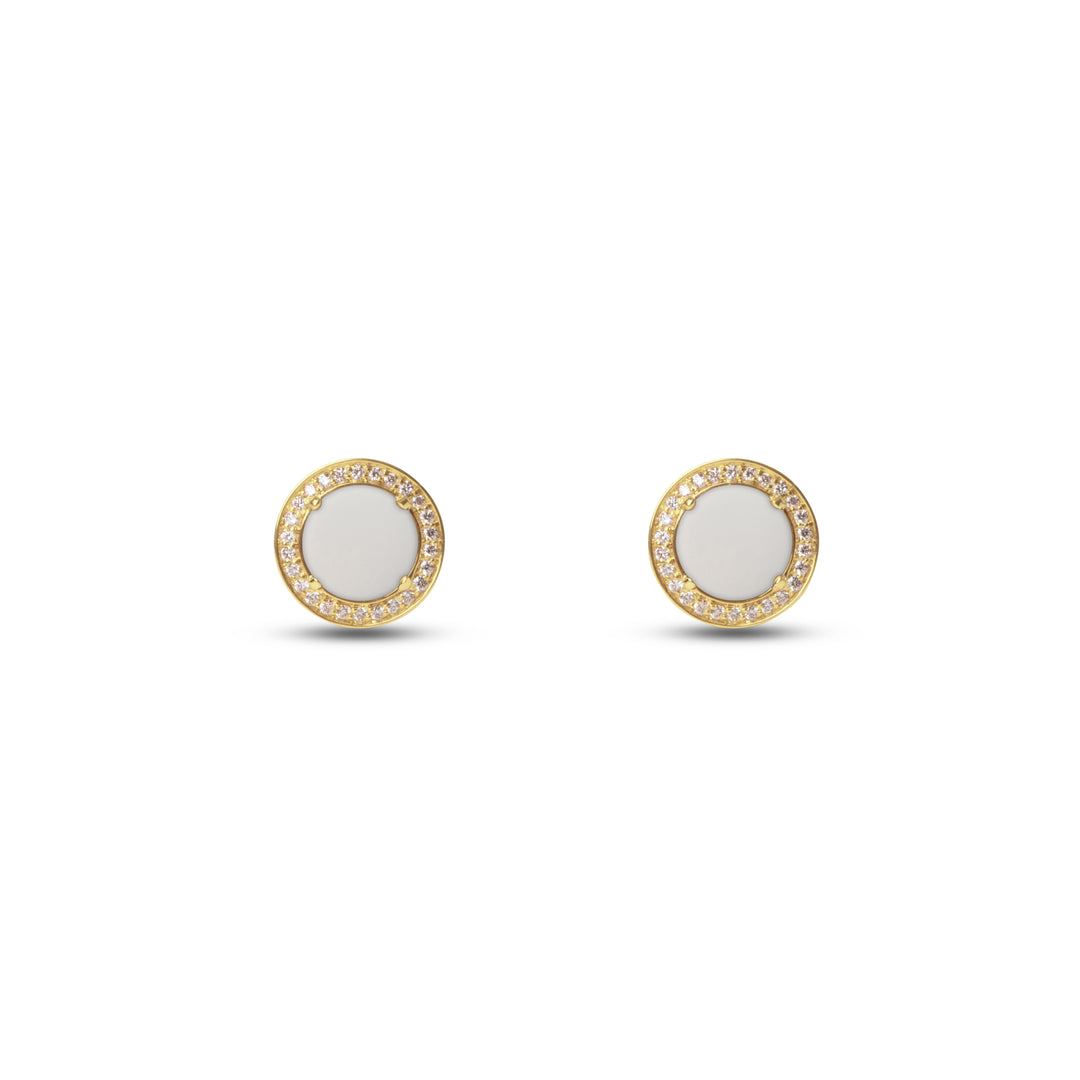 Eternity earrings with white agate in yellow gold (view 2)