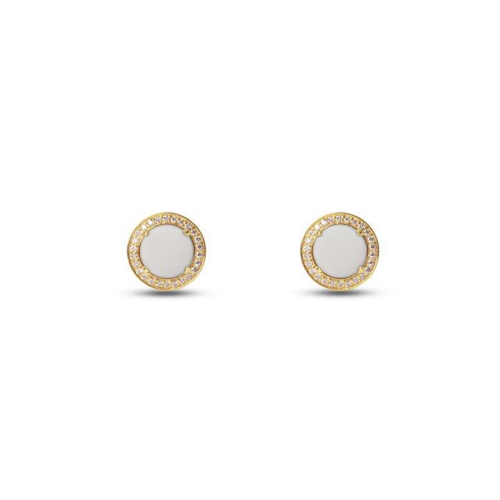 Eternity earrings with white agate in yellow gold (view 2)