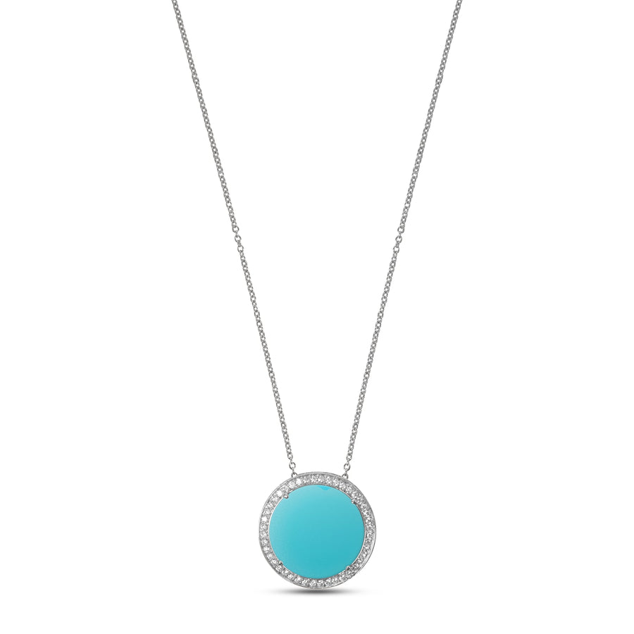Eternity necklace with blue agate in white gold, large size
