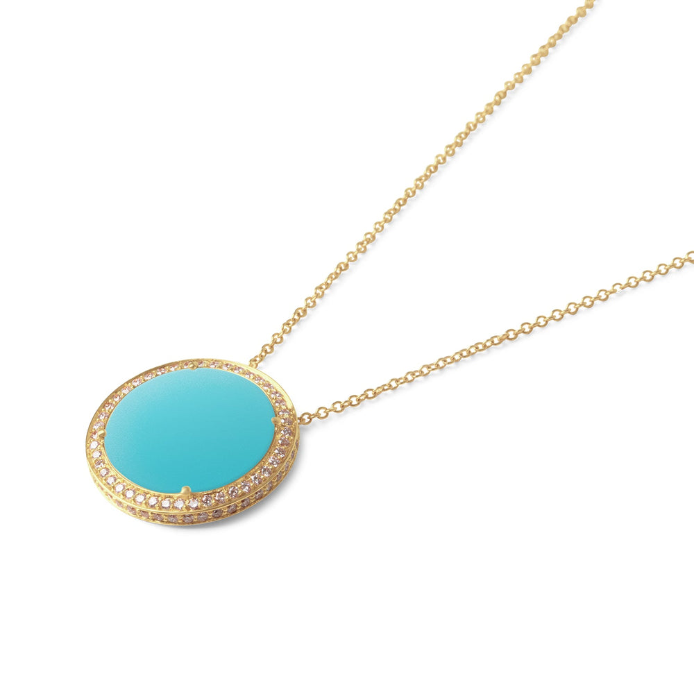 Eternity necklace with blue agate in yellow gold, large size (view 2)
